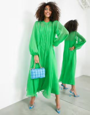 ASOS EDITION shirred front maxi dress in bright green | ASOS | ASOS (Global)