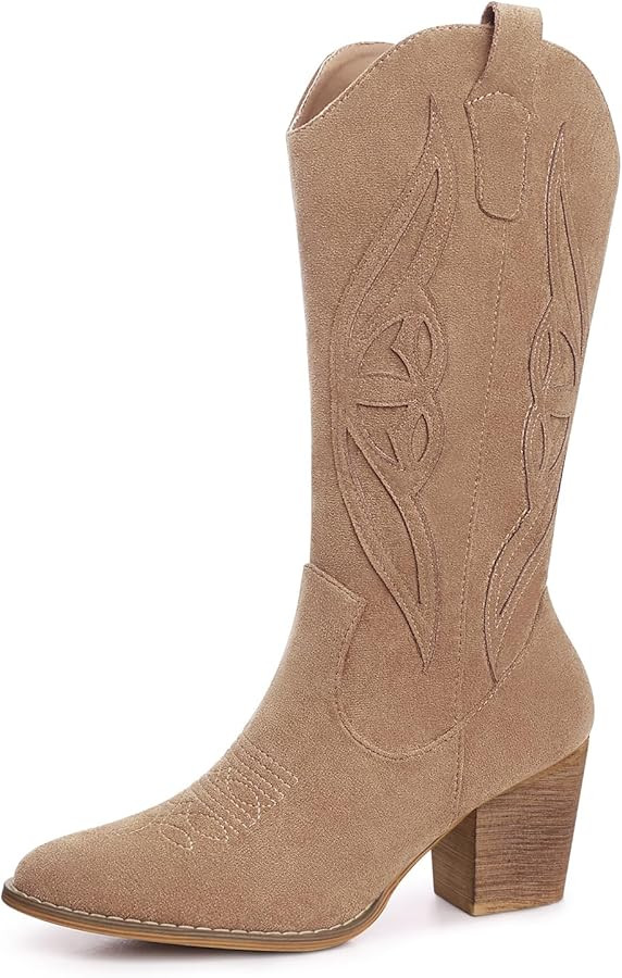 SHIBEVER Cowboy Boots for Women 2025: Mid Calf Cowgirl Boots Western Embroidered Country High Hee... | Amazon (US)