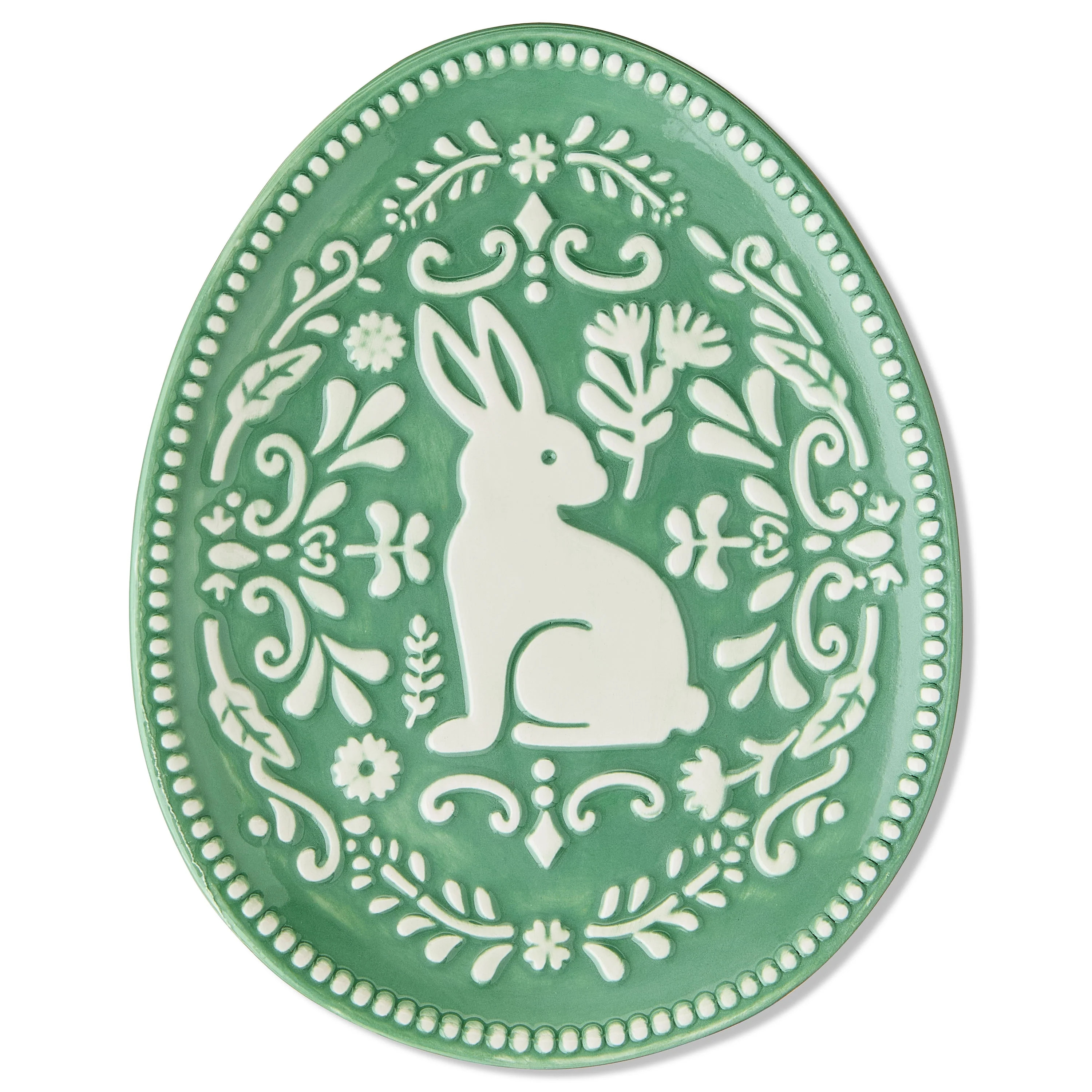 Dolomite Oval Bunny Plate Decoration, Green and White, 6.5" x 8", Easter by Way To Celebrate | Walmart (US)