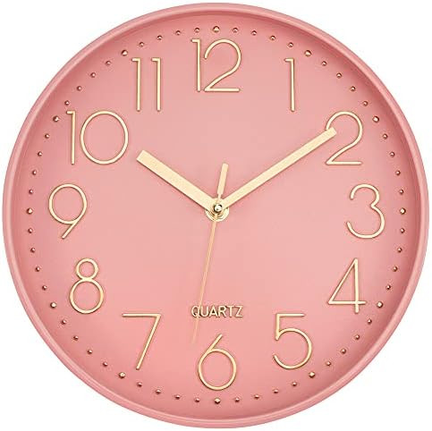 Lumuasky Pink Wall Clock Modern Battery Operated Analog Small Cute Silent Non-Ticking Decorative ... | Amazon (US)