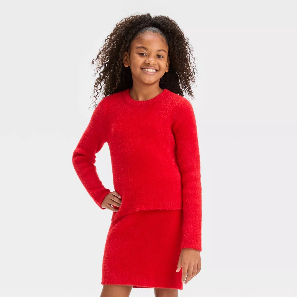 Girls' Fuzzy Ribbed Crewneck Sweater - art class™ | Target