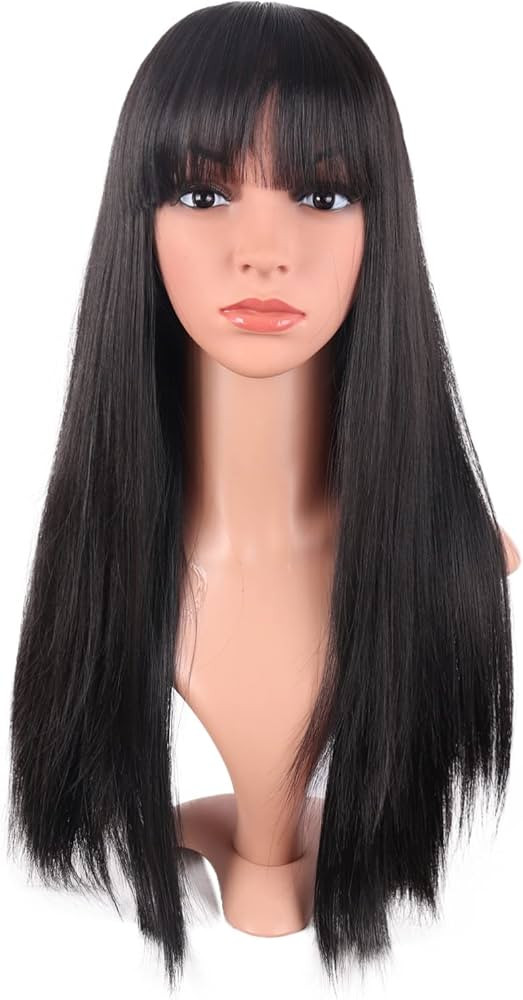 MapofBeauty 24 Inch/60 cm Women Long Straight with Flat Bangs Synthetic Hair Heat Resistant Fiber... | Amazon (US)