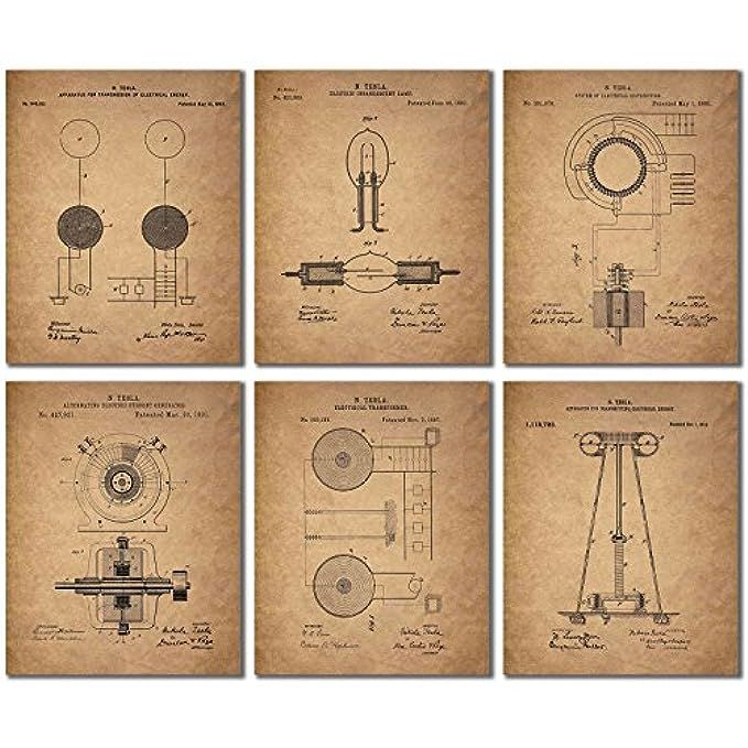 Tesla Patent Wall Art Prints - Set of Six Vintage 8x10 Photos | Amazon (US)