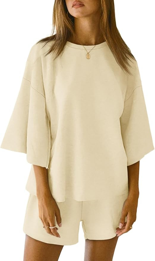 Tankaneo Womens Pajama Sets 3/4 Sleeve Oversized Tops and Elastic Waist Shorts Lounge Sets Lounge... | Amazon (US)