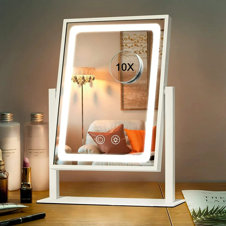 YUOY Vanity Mirror with Lights, 12"x16" Lighted Makeup Mirror with 3 Color Lights and 10X Magnifi... | Walmart (US)