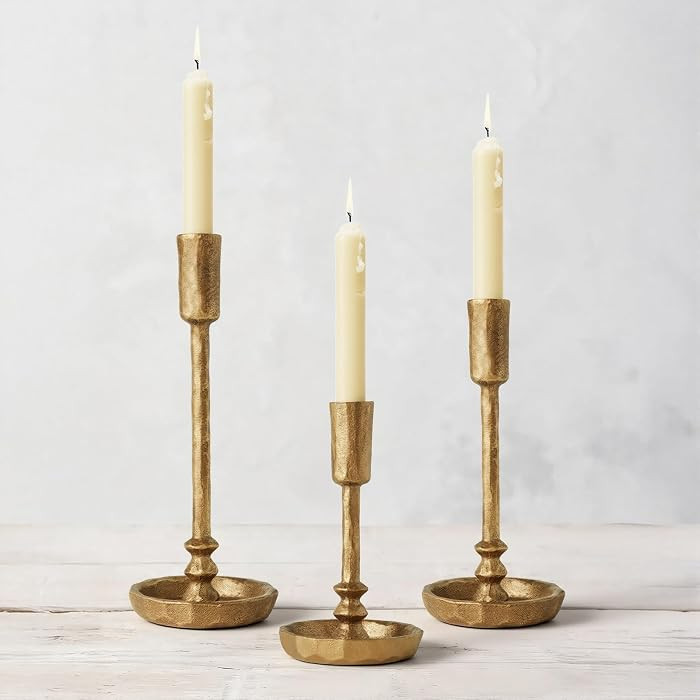 Vintage Cast Iron Taper Candle Holders Set of 3 Antique Brass Candlestick | Amazon (US)
