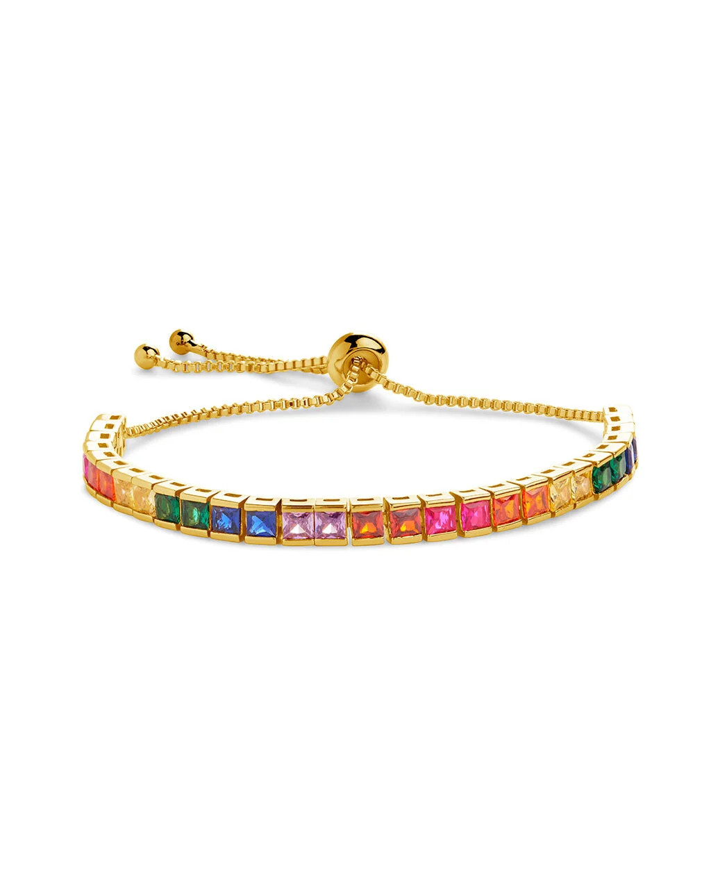 Adjustable Rainbow Square CZ Tennis Bolo Bracelet | Sterling Forever
