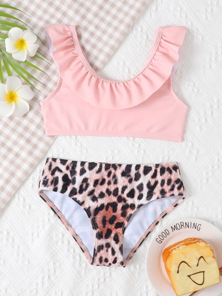 Toddler Girls Leopard Ruffle Trim Bikini Swimsuit | SHEIN