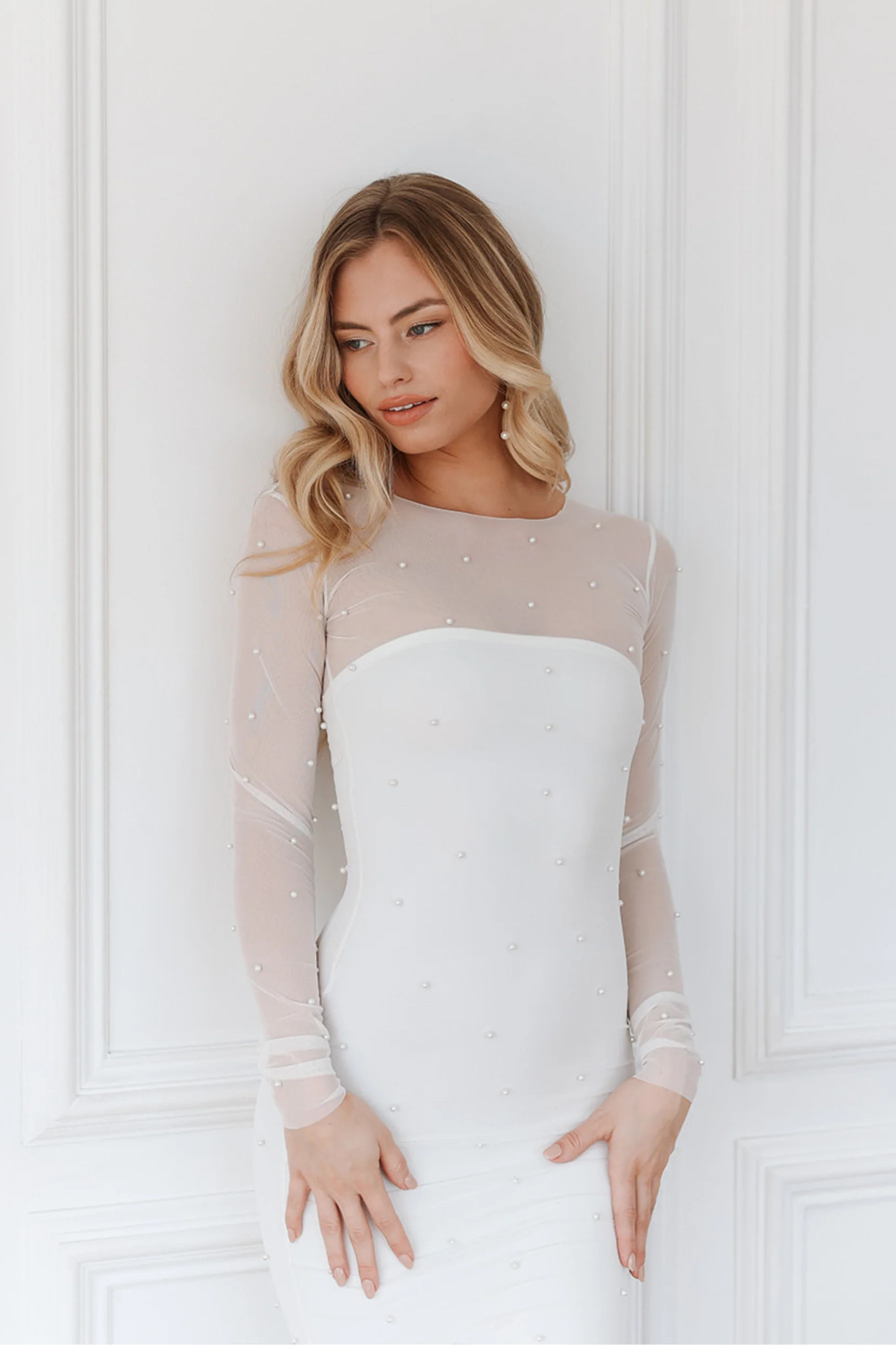 Pampas Sheer Pearl Bodycon Dress | Untamed Petals