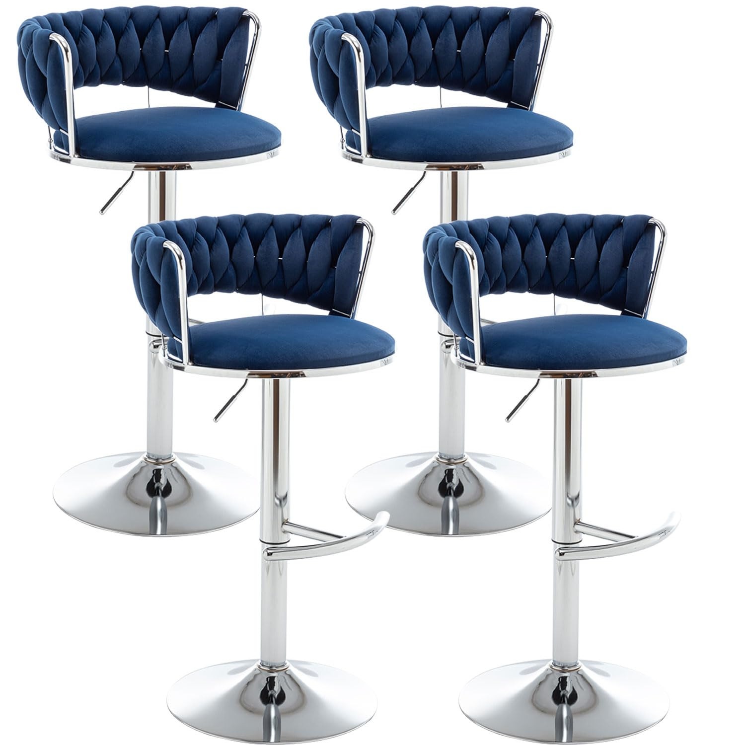 Velvet Bar Stools Set of 4, Counter Height Bar Stools with Low Back, Modern Adjustable Height Barstools, 360° Swivel Bar Chairs for Kitchen Island, Pub (Blue) | Amazon (US)