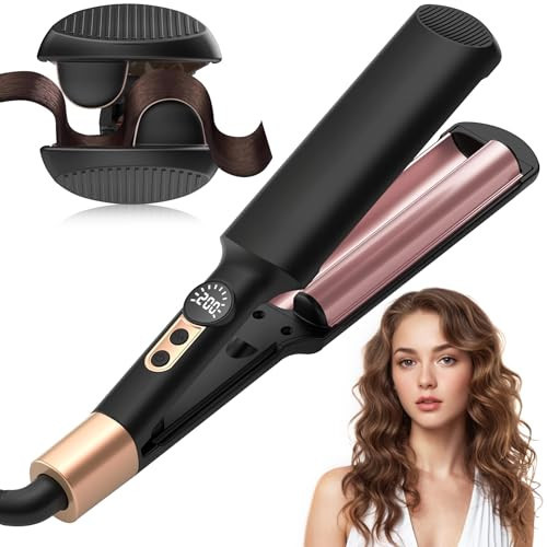 Waver Curling Iron Hair Crimper 3/4 Inch, Ionic Deep Waver Hair Curler Tool, 5 Temp Dual Barrel Mini Portable Curling Wand, Dual Voltage, Anti-Scalding Fast Heating for Short and Long Hair | Amazon (US)