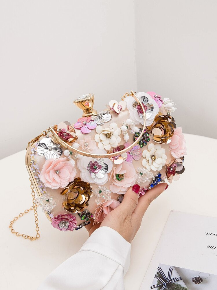Mini Flower & Bead Decor Top Handle Chain Box Bag | SHEIN
