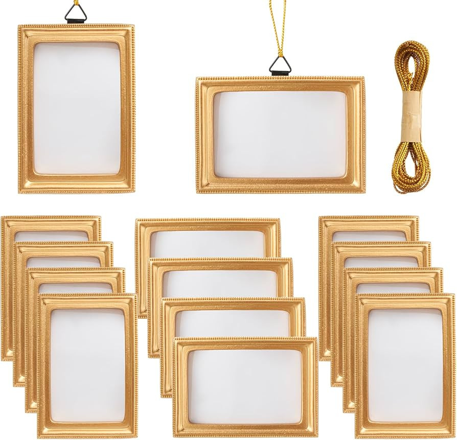 12 Pcs Mini Gold Frames with Hooks and Rope Rectangle Resin Small Gold Vintage Picture Frames DIY... | Amazon (US)