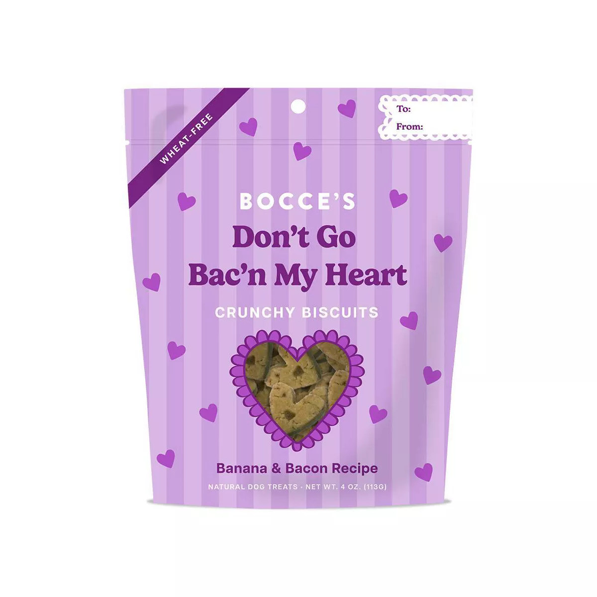 Bocce's Bakery Don't Go Bac'n My Heart Bacon and Peanut Butter Flavor Valentines Dog Treats - 4oz | Target
