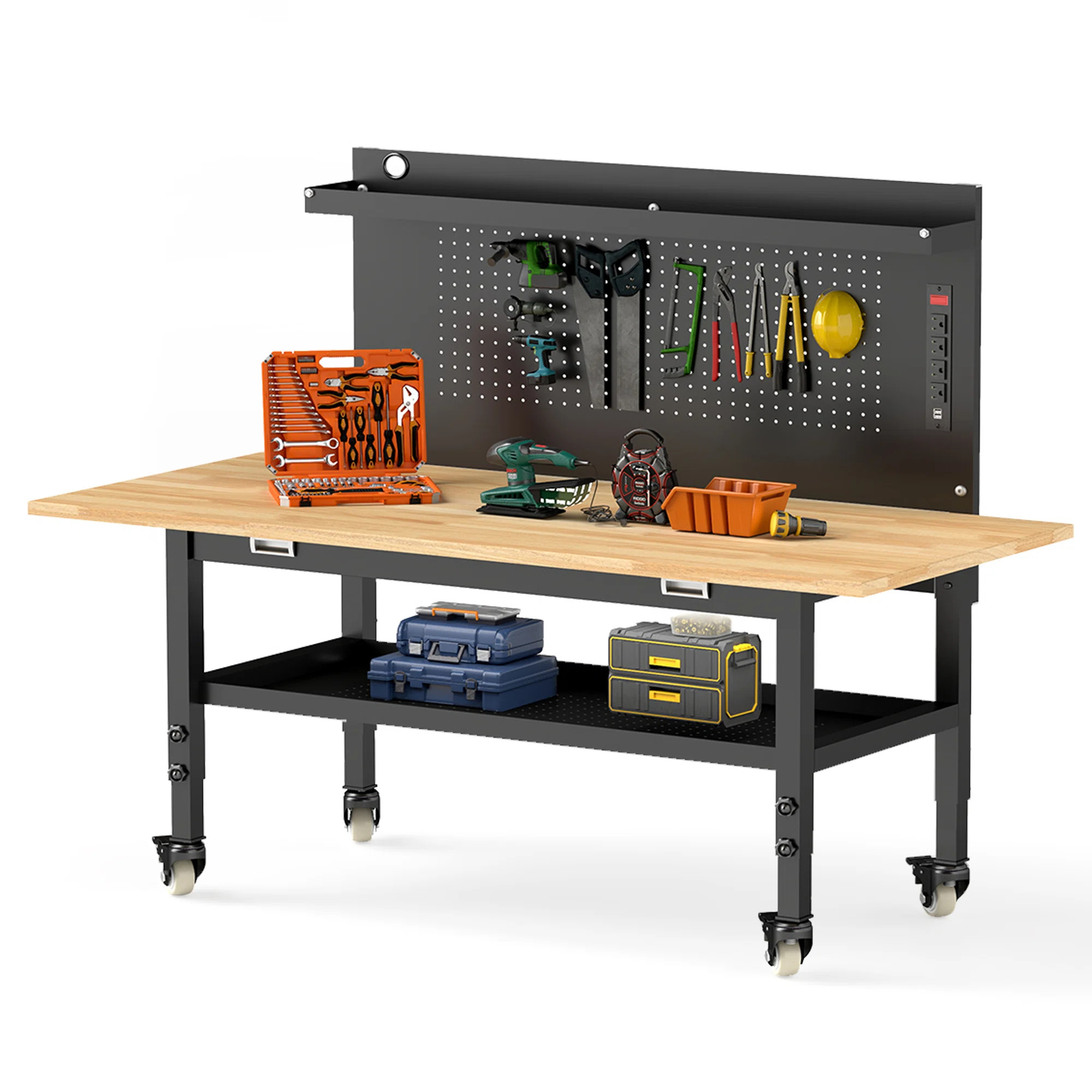 60" Heavy Duty Adjustable Workbench With Large Pegboard& Partition | Wayfair North America