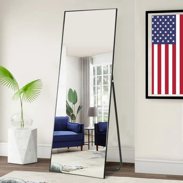 NeuType 59"x16" Full Length Mirror with Stand Aluminum Alloy Mirror Night Black | Walmart (US)