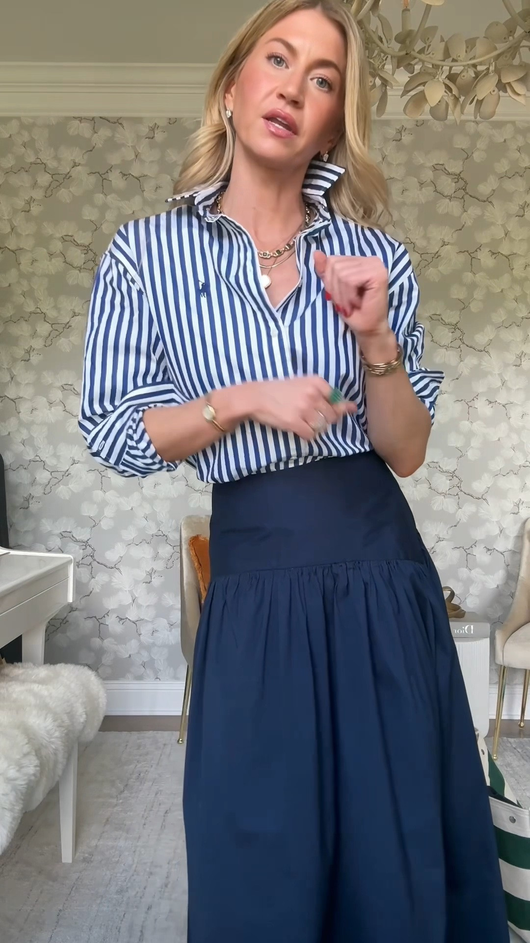 Mother’s Day outfit! 

Navy white striped Ralph Lauren top: TTS, wearing a S
Navy Staud drop waist skirt: TTS, wearing a 2
Cognac kitten sandals: TTS

#LTKMothersDay #LTKootd #LTKgrwm