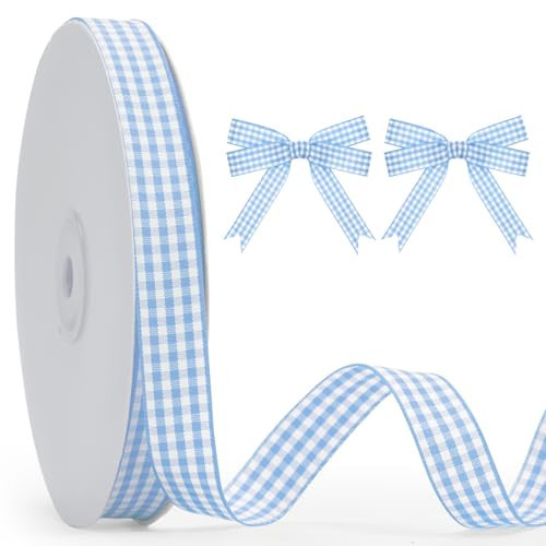 KINGLAKE Light Blue Gingham Ribbon - 5/8'' x 50 Yds Blue Plaid Ribbon | Amazon (US)