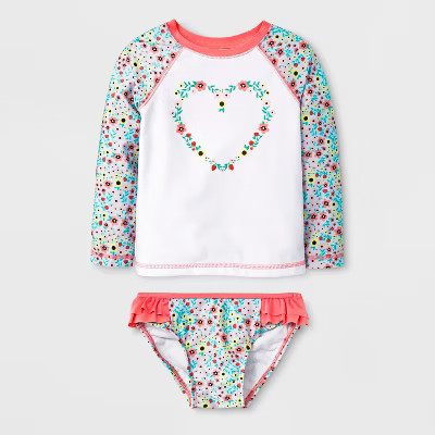 Toddler Girls' Long Sleeve Raglan Rash Guard Set - Cat & Jack™ White | Target