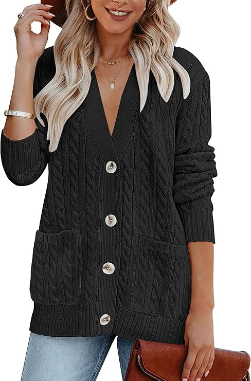 MEROKEETY Women's Long Sleeve Cable Knit Button Cardigan Sweater Open Front Outwear Coat with Poc... | Amazon (US)