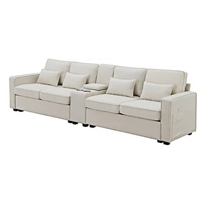 Modern Upholstered Sofa with Console Cupholders and USB Ports | Wayfair North America