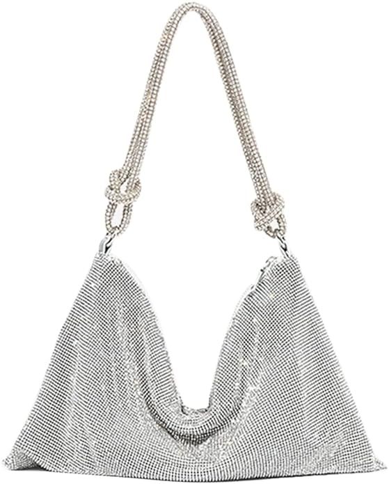 Rhinestone Purses for Women Chic Sparkly Evening Handbag Bling Hobo Bag Shiny Silver Clutch Purse... | Amazon (US)