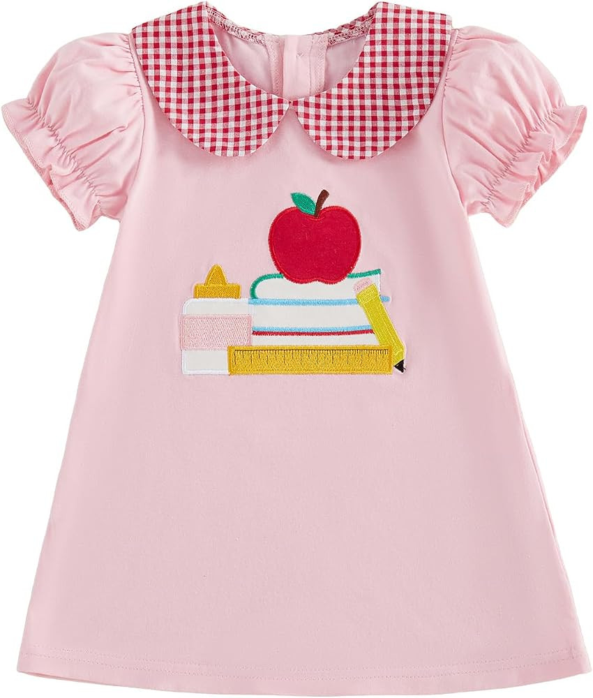 Little Girl Back to School Outfit First Day of School Pre K Kindergarten Apple Pencil Plaid Lapel... | Amazon (US)