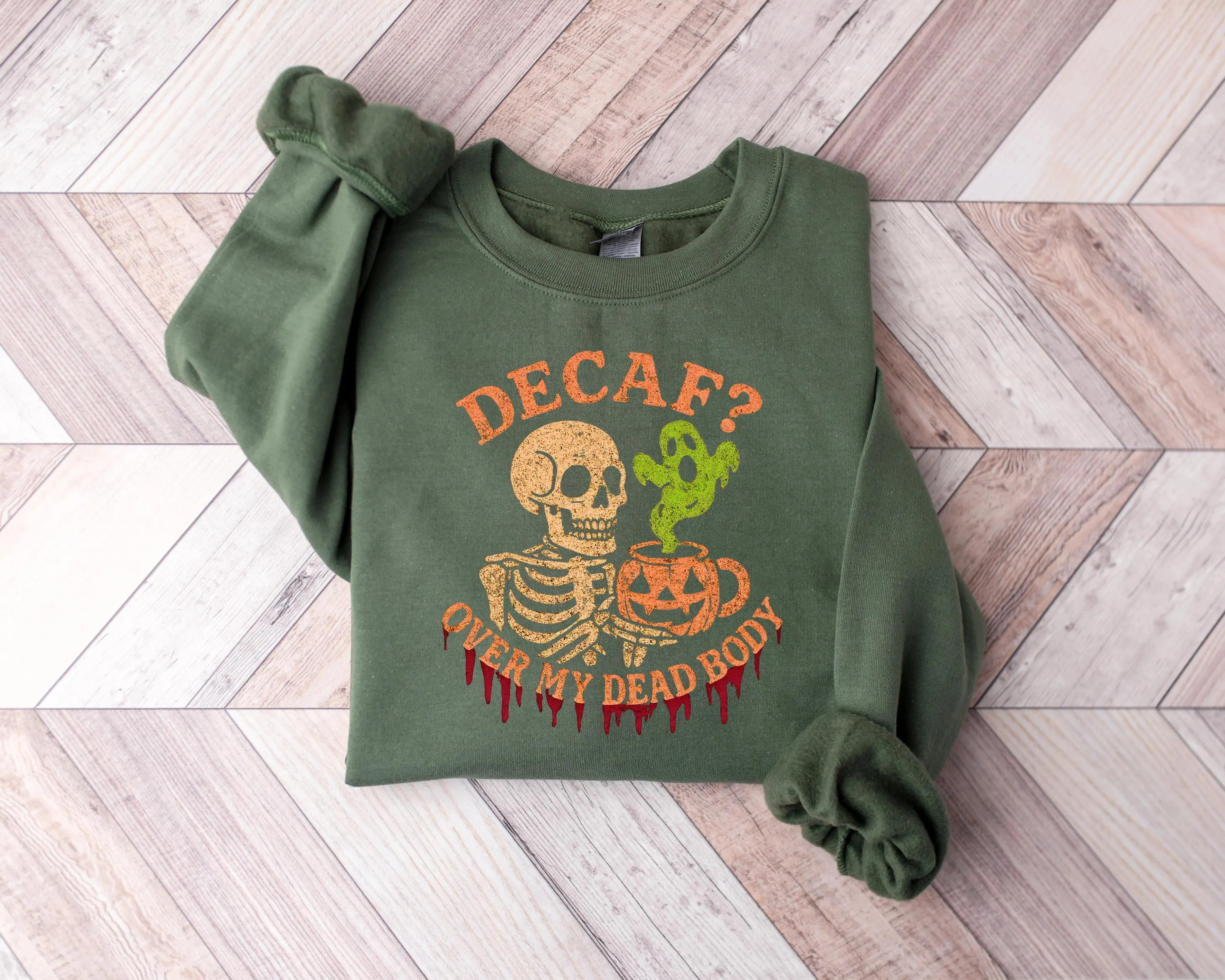 Decaf Over My Dead Body Halloween Coffee Skeleton Ghost Shirt, Funny Spooky Season Skeleton Tee, Coffee Lover T-Shirt, Fall Sweatshirt, Gift | Etsy (Global)