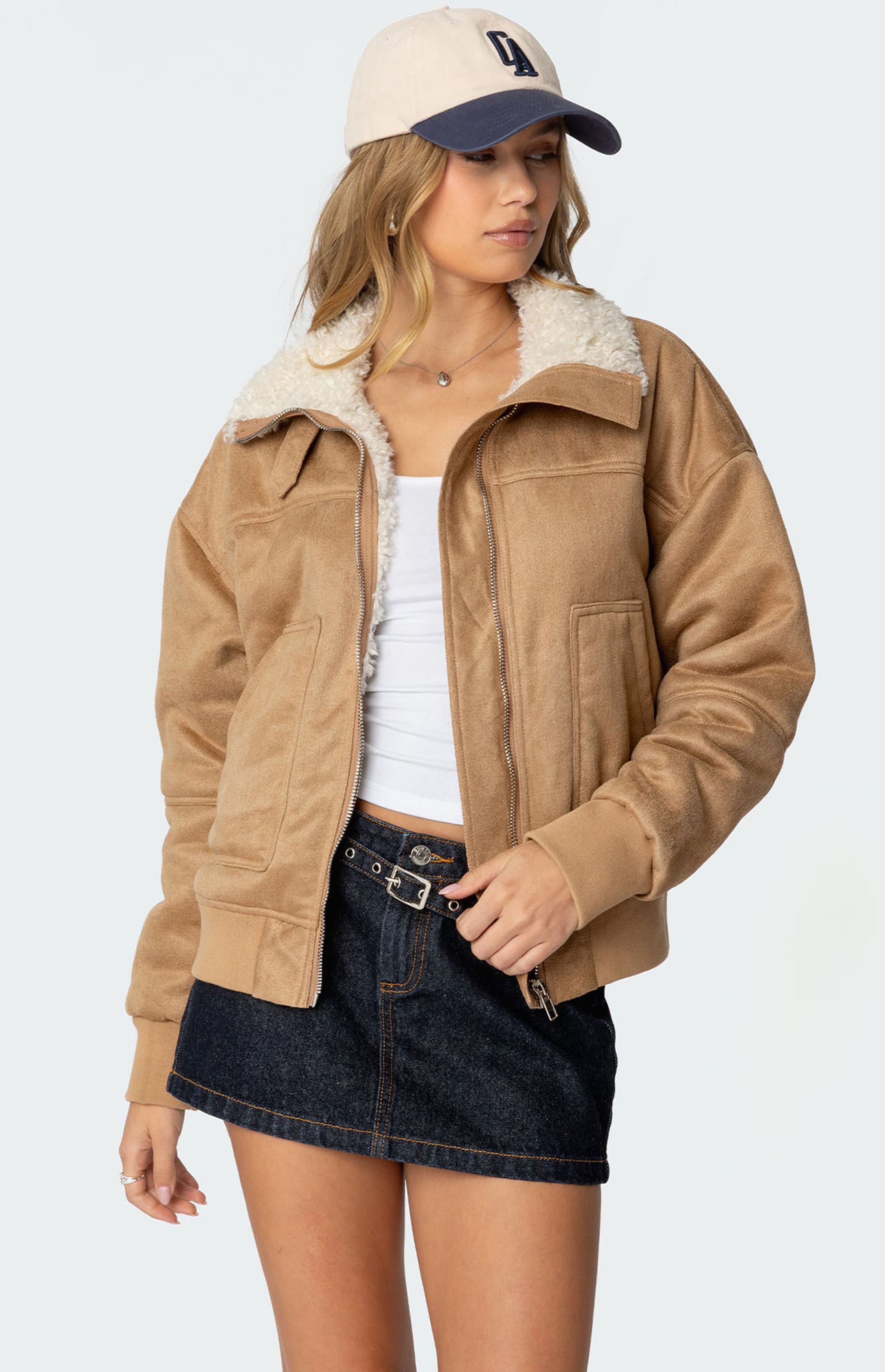 Edikted Faux Suede Bomber Jacket | PacSun