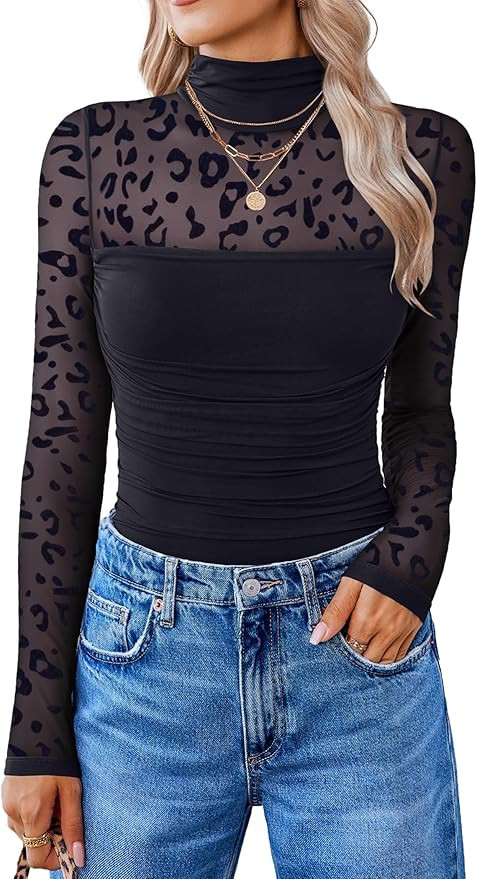 Avidlove Women Long Sleeve Bodysuit Turtle Neck Shapewear Body Suits Mesh One Piece Leotard Shirt... | Amazon (US)