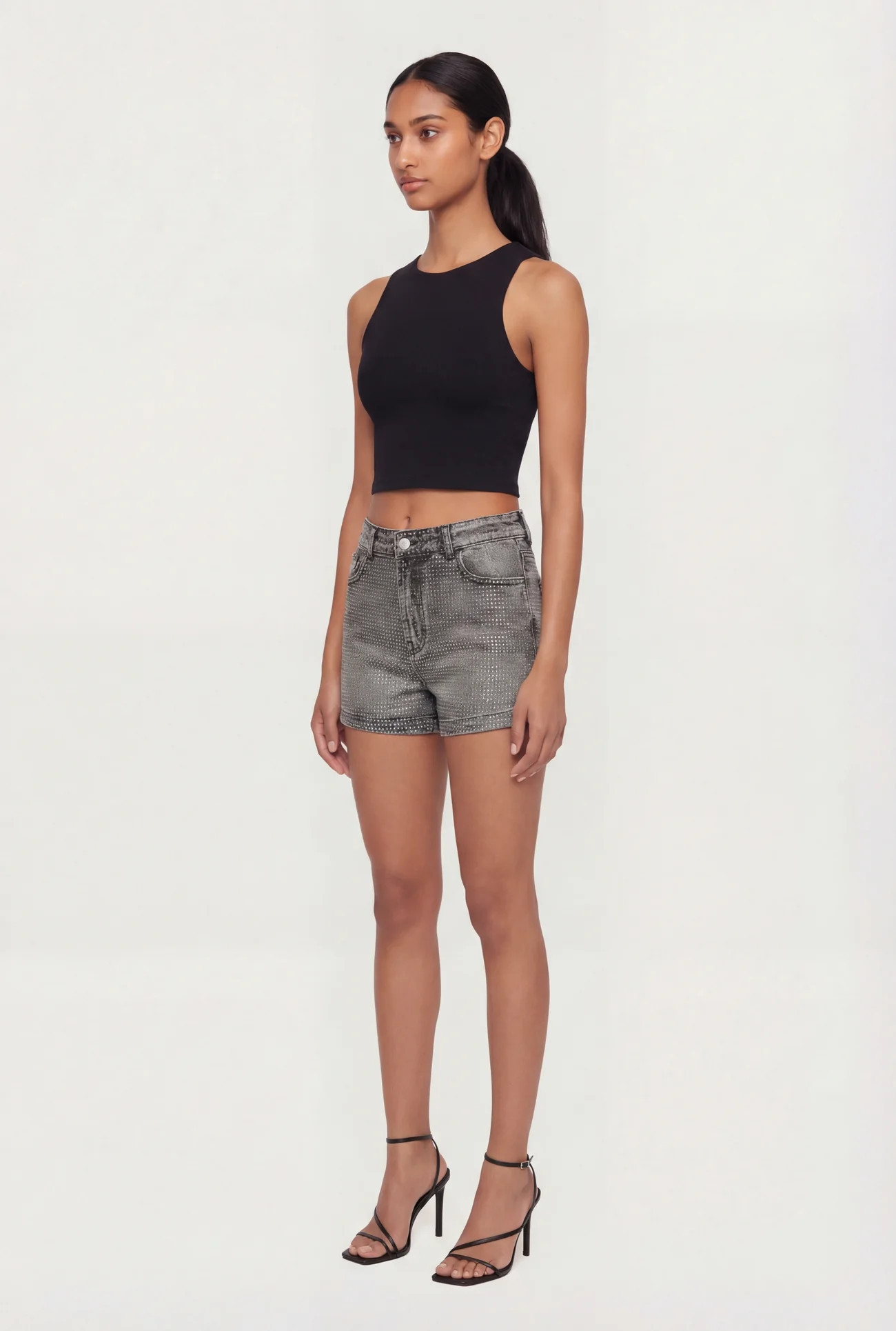 Rhinestone Studded Denim Shorts | Rainbow Shops