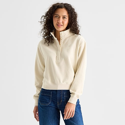 a.n.a Womens Henley Neck Long Sleeve Sweatshirt, X-large, Beige | JCPenney