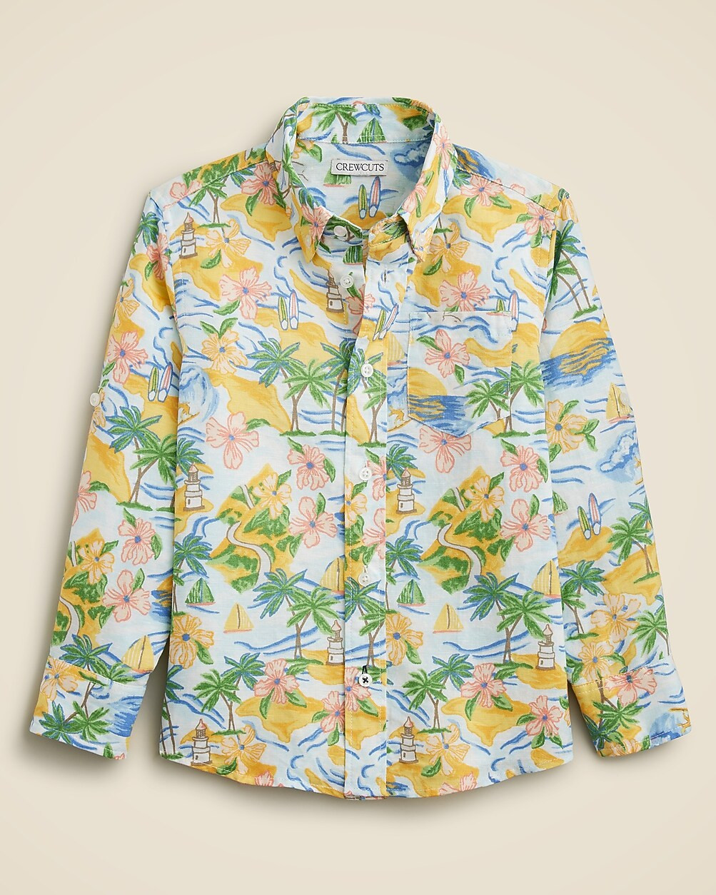Kids' linen-blend button-down shirt with sleeve tabs | J. Crew US