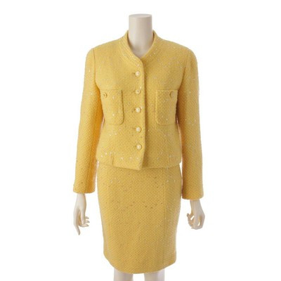 Auth Chanel 96P Tweed Sequin Jacket & Skirt Setup P06846 Yellow 38(196389  | eBay | eBay US
