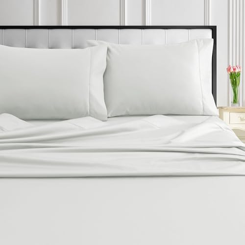 Tribeca Living 1000 Thread Count Egyptian Cotton Sheets Queen Size - Silky Smooth Sateen Weave for Luxurious Sleep - 22 Inch Deep Pocket 4-Piece Set in Ivory | Amazon (US)