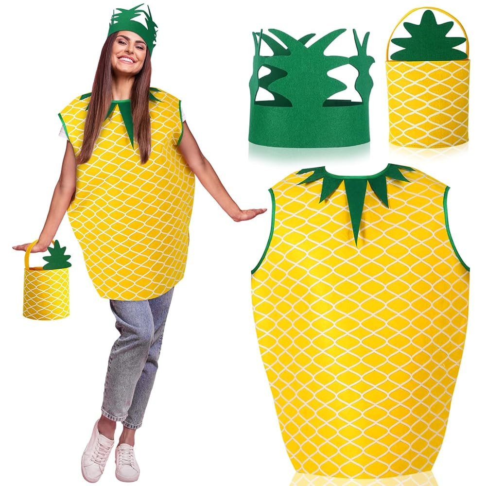 Suhine 3 Pcs Halloween Pineapple Costume Pineapple Poncho Outfits Costume for Women with Hat Hand... | Amazon (US)