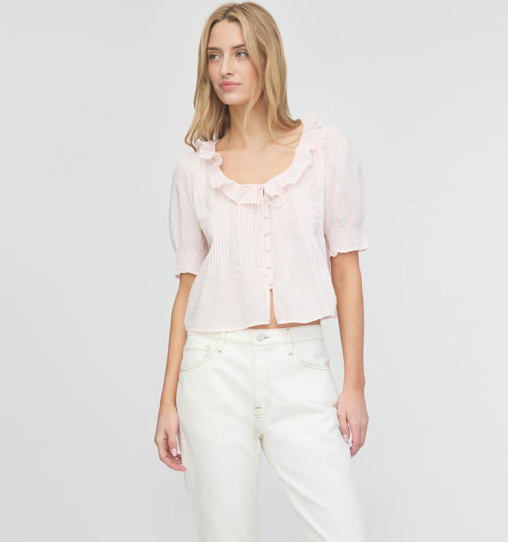 The Camri Top - Powder Pink Swiss Dot | Hill House Home US