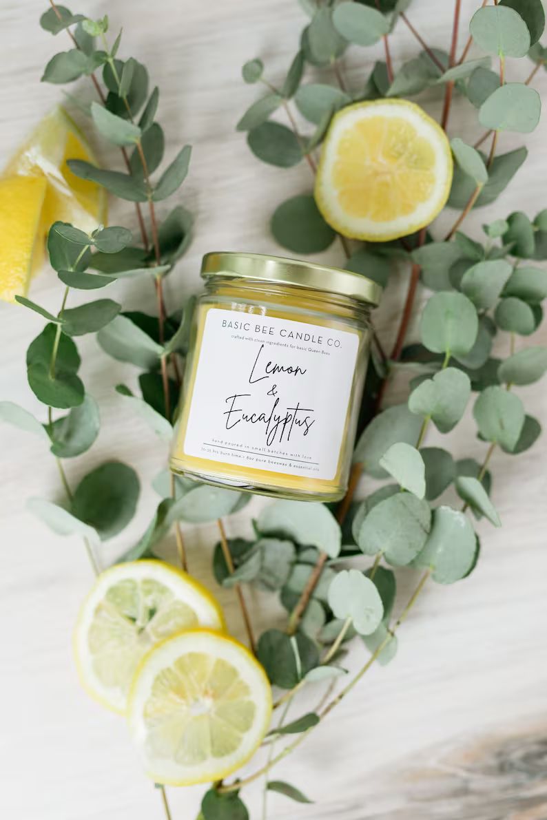 Lemon & Eucalyptus Beeswax Candle - Etsy | Etsy (US)