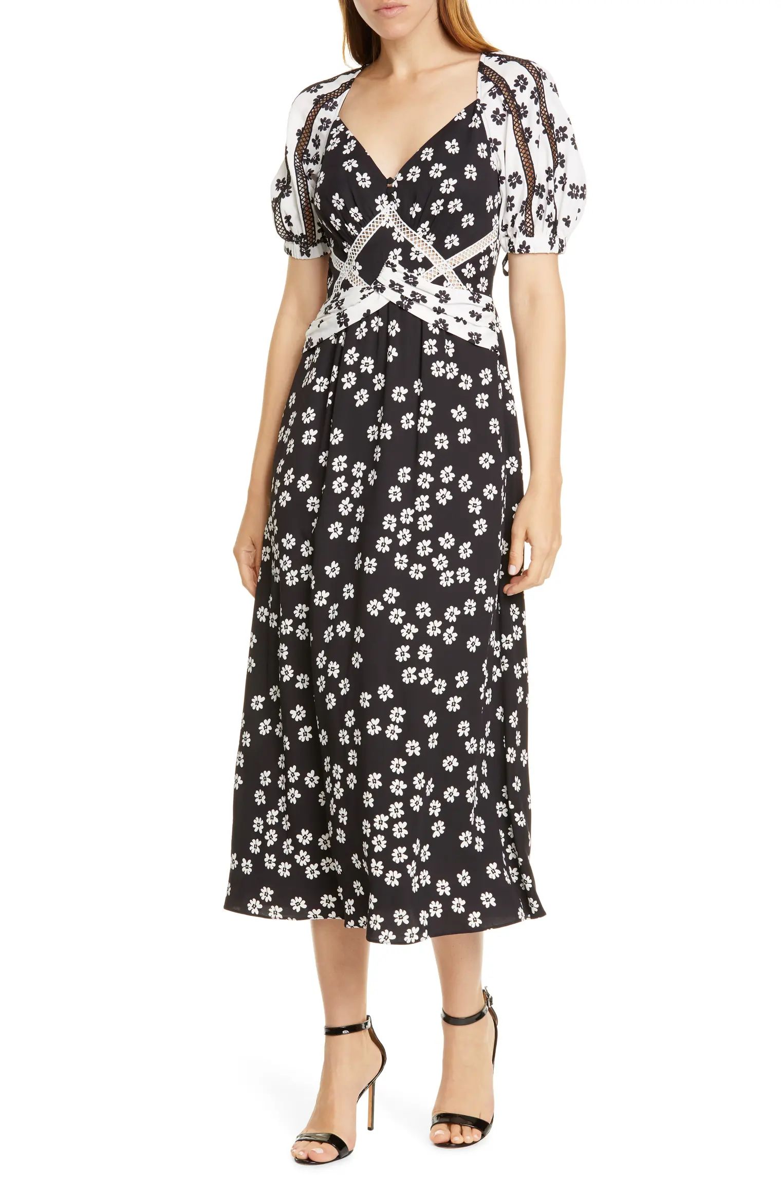 Daisy Print Puff Sleeve Midi Dress | Nordstrom