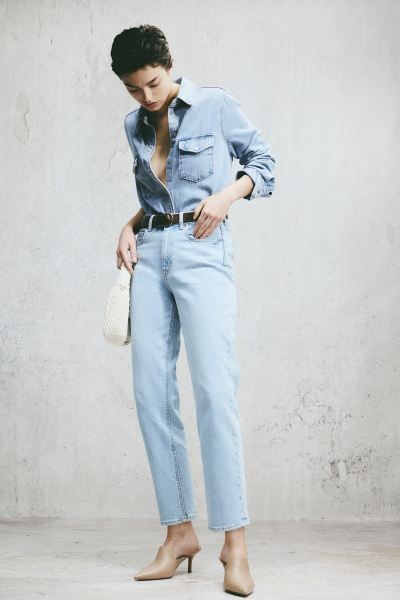 Slim Straight High Ankle Jeans - Light denim blue - Ladies | H&M GB | H&M (UK, MY, IN, SG, PH, TW, HK)