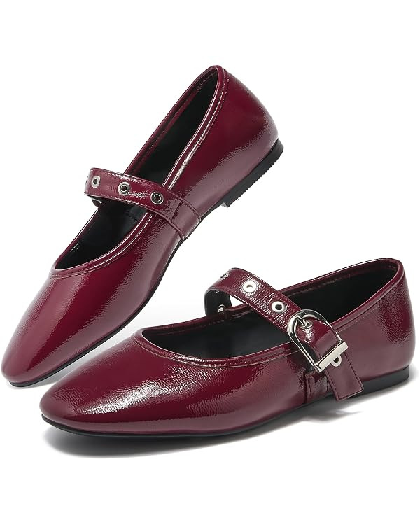CouieCuies Women's Mary Jane Flats Round Toe Ballet Flat with Buckle Dressy Comfortable Maryjane ... | Amazon (US)
