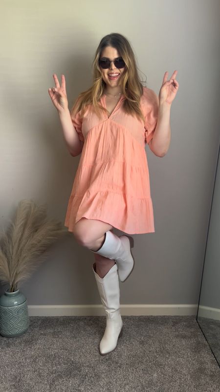 Cutie little spring mini dress from Target paired with these white bots is perfect for a country concert or day out! 
Dress- target size large
Boots- amazon tts
Midsize, concert outfit, eras tour, country concert, coastal cowgirl 

#LTKstyletip #LTKSeasonal #LTKcurves