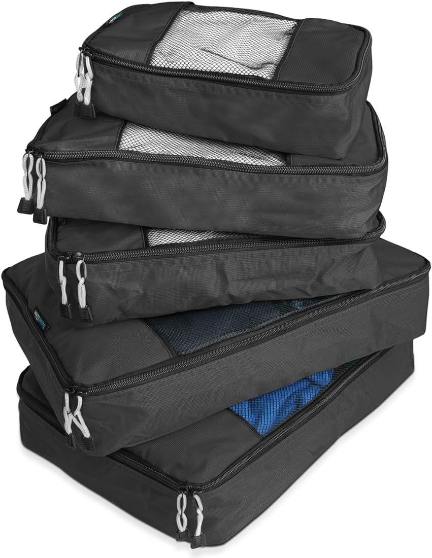 TravelWise Luggage Packing Organization Cubes 5 Pack, Black, 2 Small, 2 Medium, 1 Large | Amazon (US)
