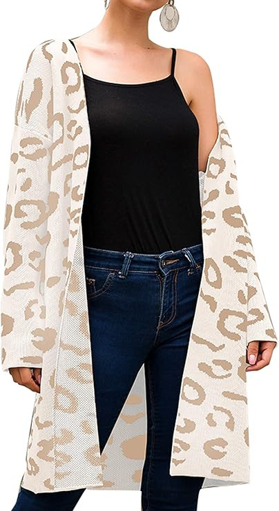 Angashion Women's Long Sleeves Leopard Print Knitting Cardigan Open Front Warm Sweater Outwear Co... | Amazon (US)