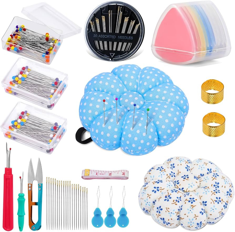 Sewing Pin Cushion Kit, Wrist Pin Cushions for Sewing, Needle Cushion with 150Pcs Sewing Pins, 50... | Amazon (US)
