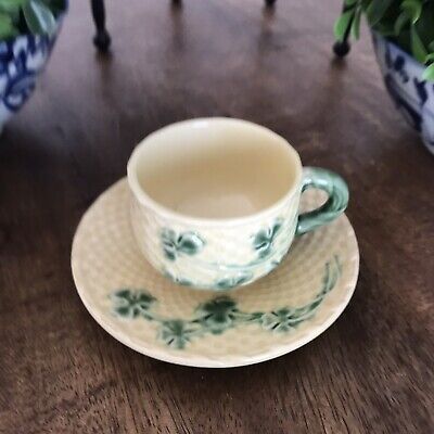 Bordallo Pinheiro Majolica Yellow Shamrock Cup & Saucer Portugal Demitasse | eBay AU