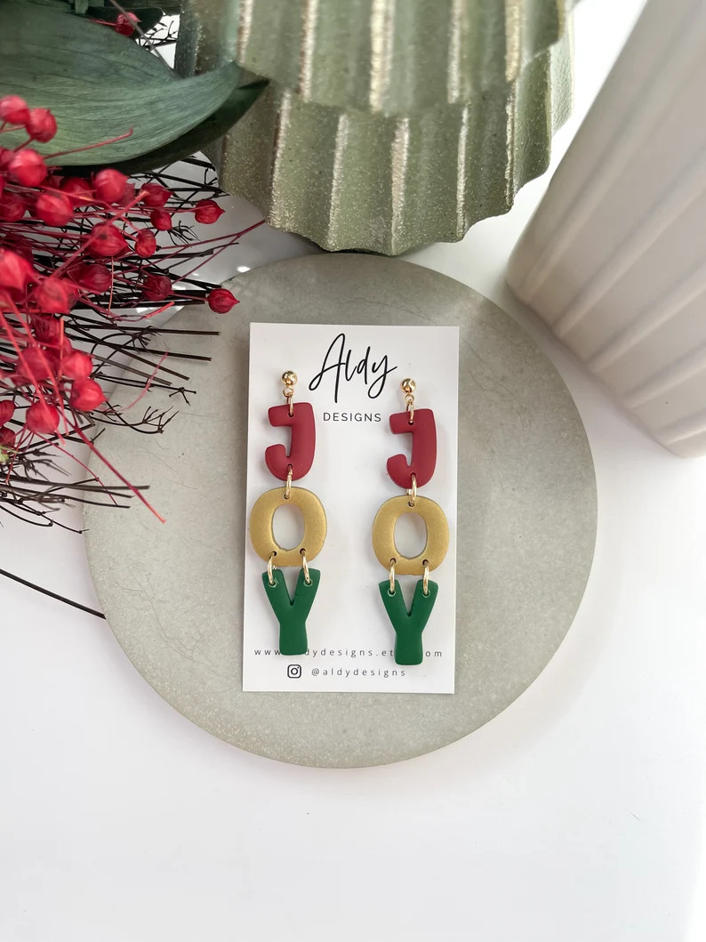 Joy Clay Dangles Christmas Spirit Earrings JOY Drop - Etsy | Etsy (US)