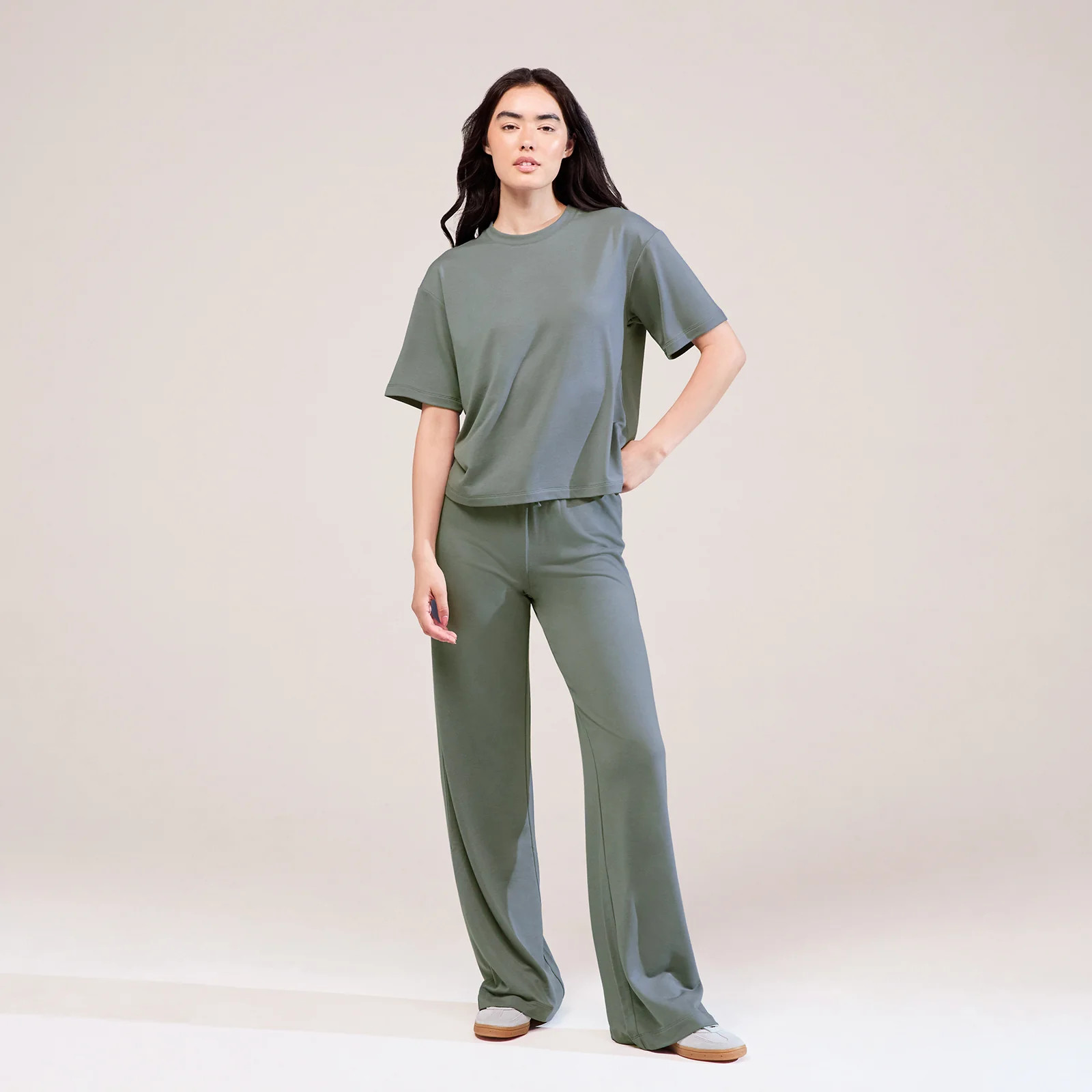 Soft Touch Wide Leg Lounge Set | Sage Green | LOVALL
