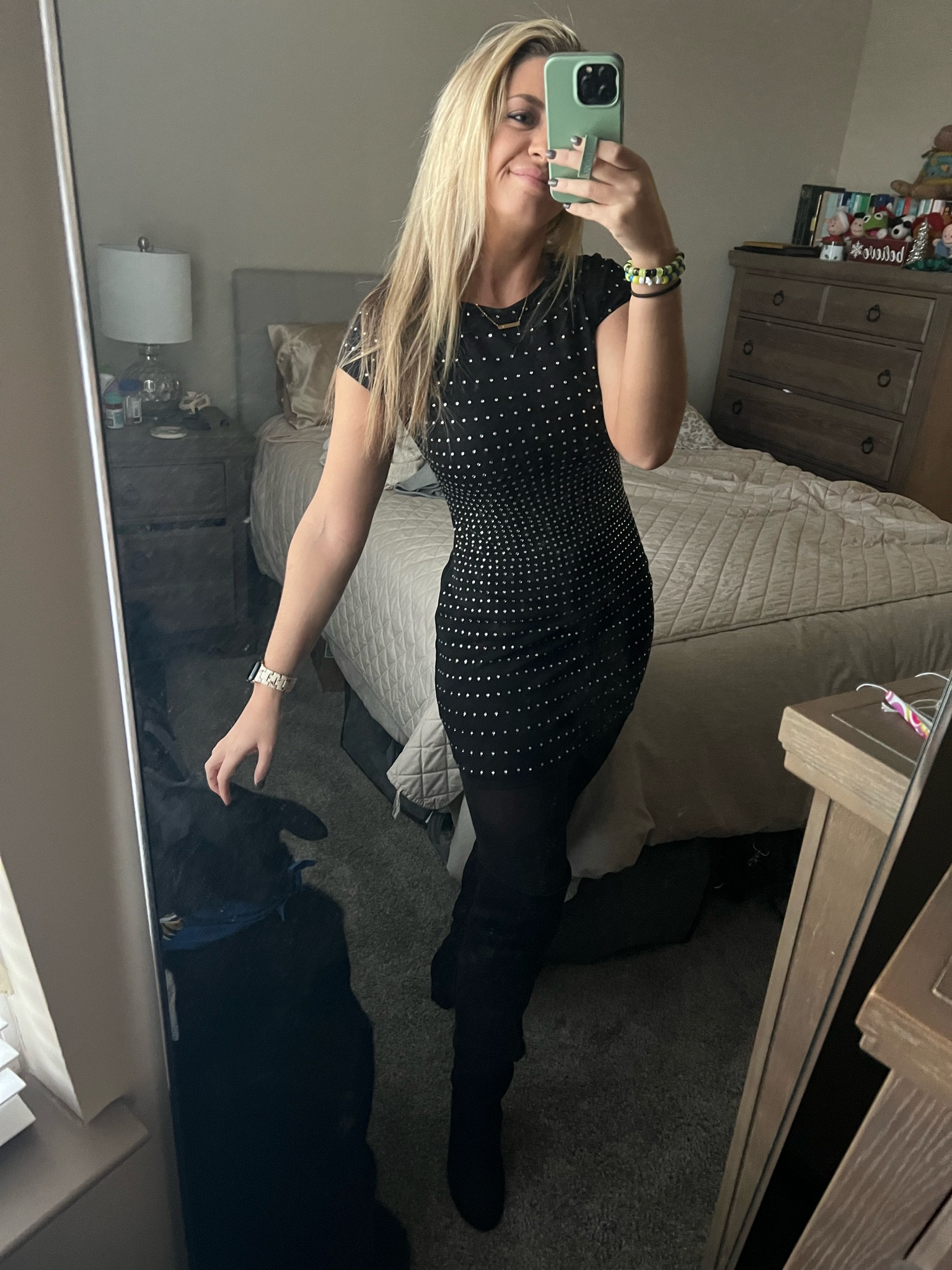 Diamonds & dogs 💎🐶

Little black rhinestone dress from EXPRESS, featuring a little sparkle - perfect for holiday parties! My go-to over-the-knee boots are from Amazon. This entire outfit is on sale now!

#LTKfindsunder100 #LTKparties #LTKsalealert