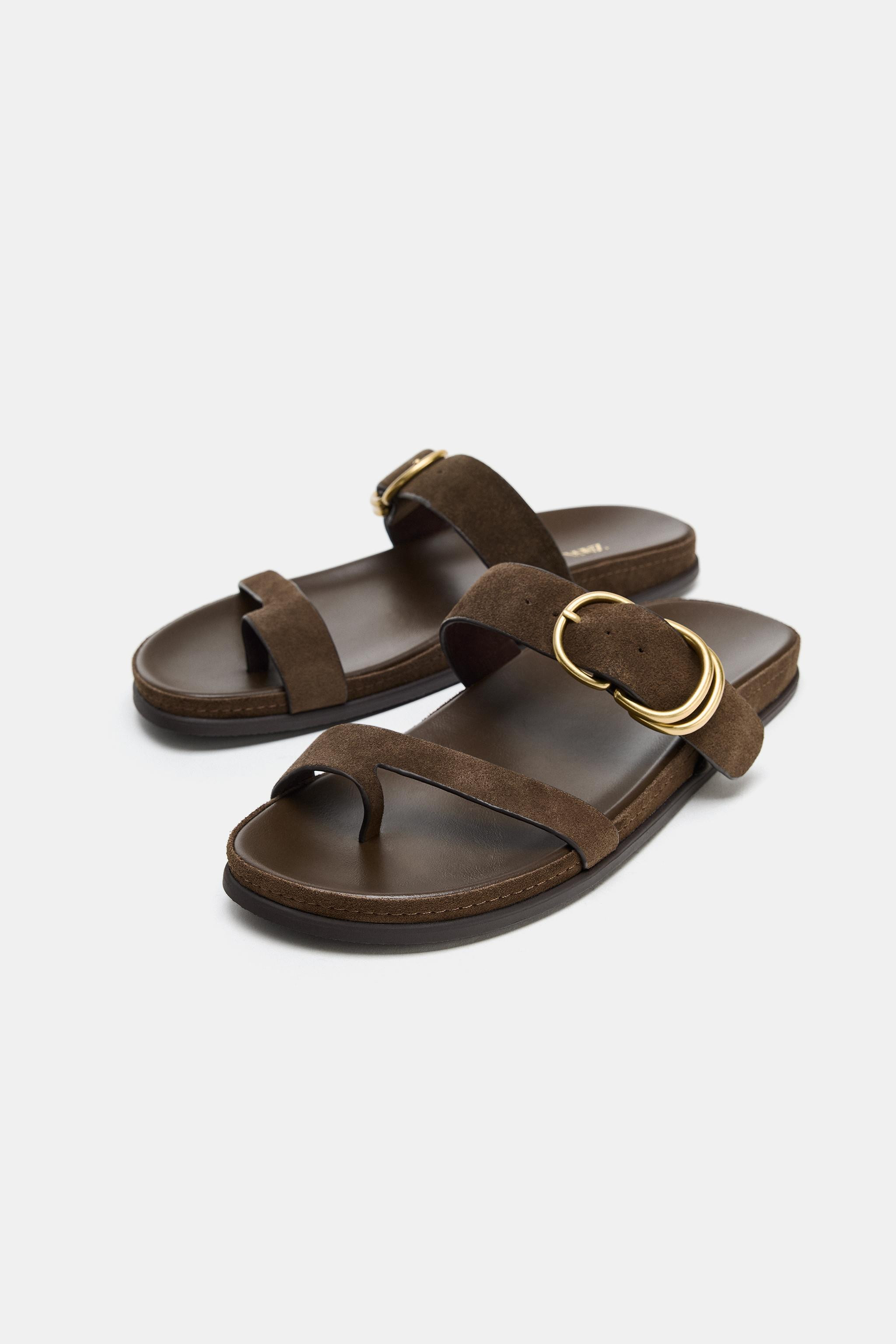FLAT SPLIT SUEDE SANDALS | Zara UK